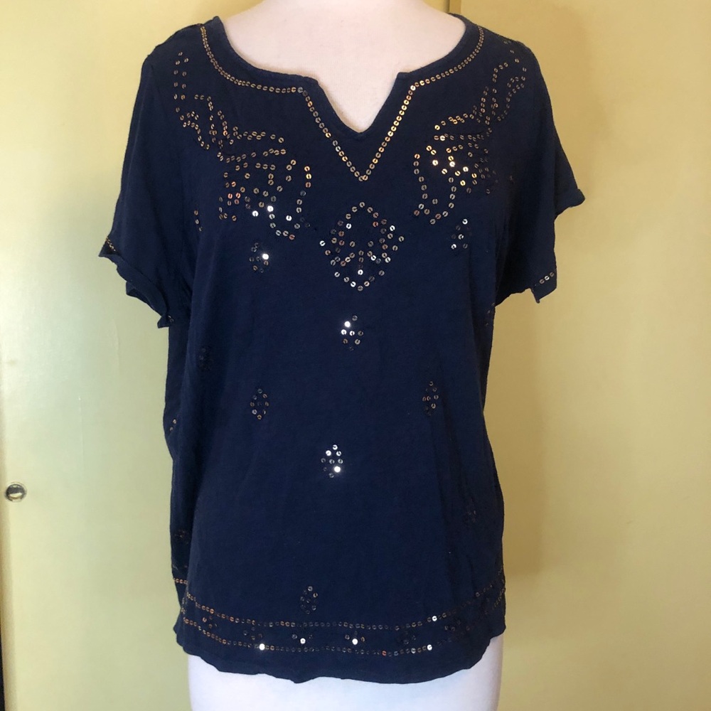 Westport 💐Navy Sequin Blouse. Cotton /modal